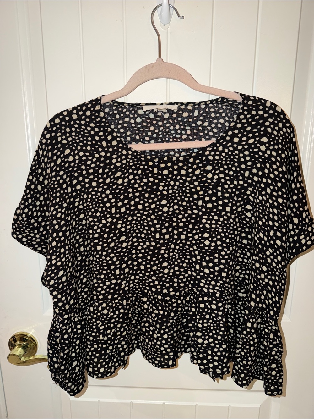 Oversized Women's Black Peplum Dot Blouse - Short Sleeve